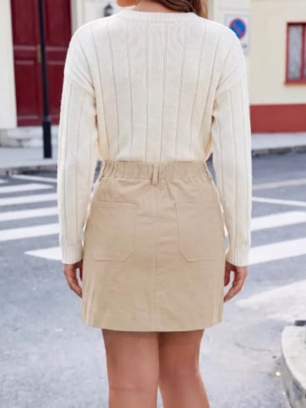 Women's Corduroy Skirt High Rise Mini A-Line Stretchy Button Fly Pockets